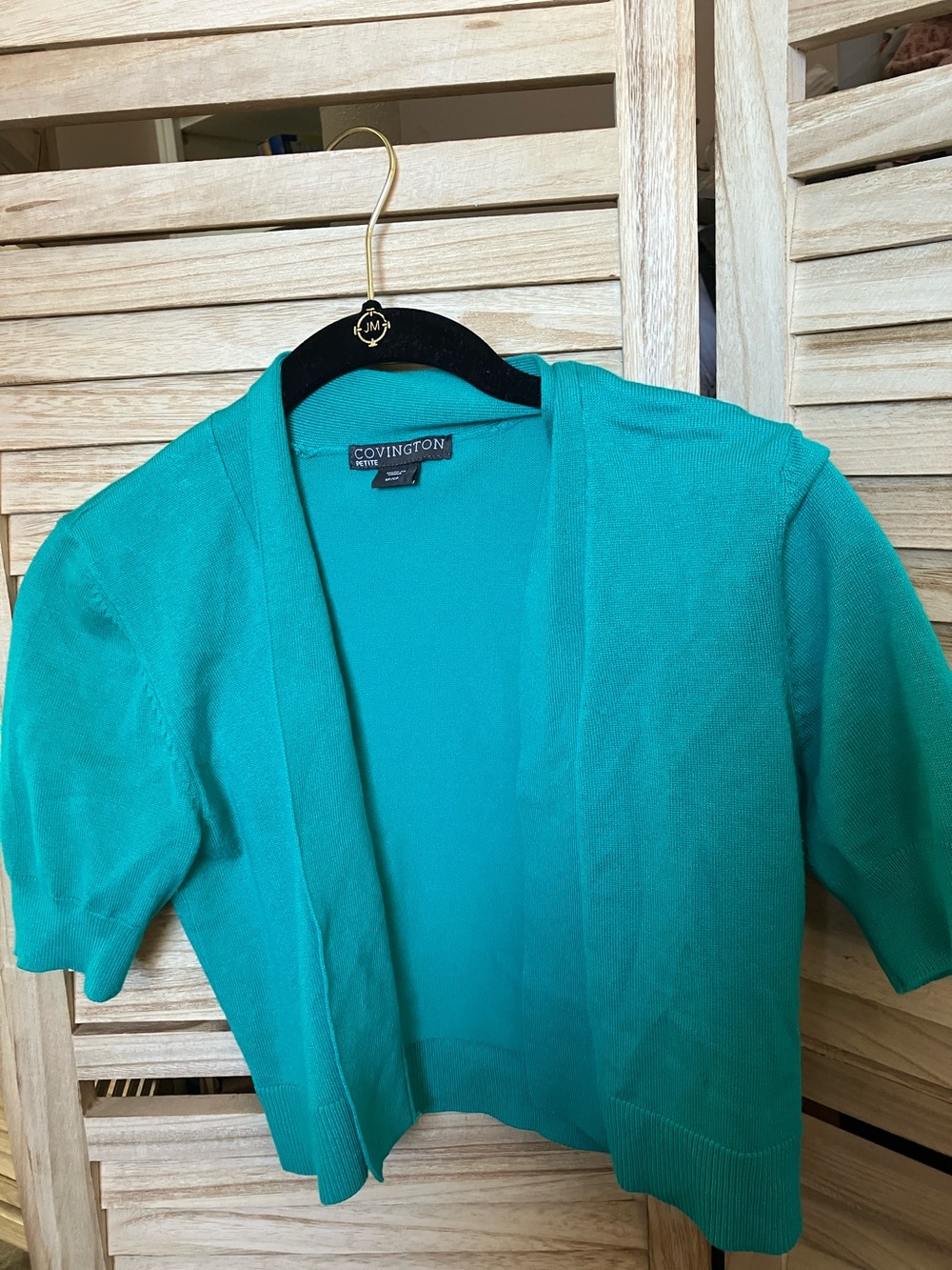 Covington Teal Green Short-Sleeve Open Shrug Petite Small